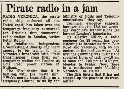 Pirate Radio In A Jam 557 khZ Sunday Times 18 March 1973